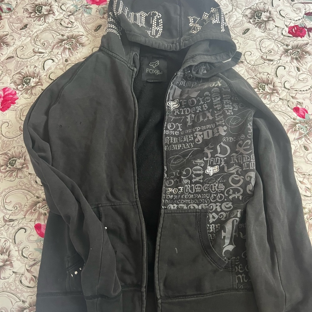 Aflliction style hoodie, fox sports zip up